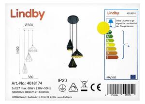 Lindby - Πολύφωτο με συρματόσχοινο 3xE27/60W/230V