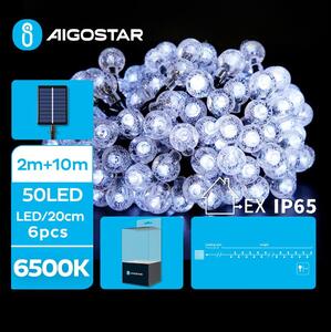 Aigostar - LED Ηλιακά διακοσμητικά λαμπάκια 50xLED/8 λειτουργίες 12m IP65 ψυχρό λευκό