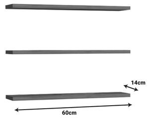 Ραφιέρα τοίχου Edna σετ 3τεμ μελαμίνη σε ανθρακί απόχρωση 60x14.5x1.8εκ