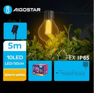 Aigostar - LED Ηλιακά διακοσμητικά λαμπάκια 10xLED/8 λειτουργίες 5,5m IP65 θερμό λευκό