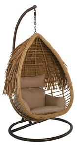 SALSA TROPIC Κρεμαστή Πολυθρόνα, Wicker Φυσικό, Μέταλλο Brown, Μαξιλάρι Μπεζ Φ105x197cm