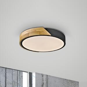 JUST LIGHT. GmbH Bila LED φωτιστικό οροφής, μαύρο, Ø 32 cm, ξύλο, Ξύλου, Σαλόνι / τραπεζαρία, Ξύλο