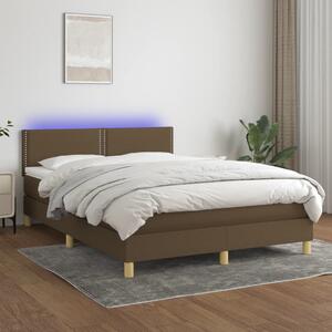 VidaXL Κρεβάτι Boxspring με Στρώμα & LED Σκ.Καφέ 140x200 εκ Υφασμάτινο