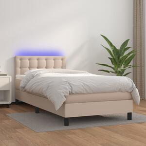 VidaXL Κρεβάτι Boxspring Στρώμα&LED Καπουτσίνο 100x200 εκ. Συνθ. Δέρμα