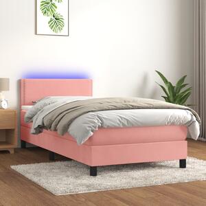 VidaXL Κρεβάτι Boxspring με Στρώμα & LED Ροζ 100x200 εκ. Βελούδινο