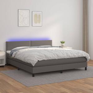 VidaXL Κρεβάτι Boxspring με Στρώμα & LED Γκρι 160x200 εκ. Συνθ. Δέρμα