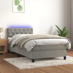 VidaXL Κρεβάτι Boxspring με Στρώμα & LED Αν.Γκρι 80x200 εκ. Βελούδινο