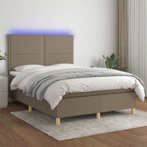 VidaXL Κρεβάτι Boxspring με Στρώμα & LED Taupe 140x190 εκ. Υφασμάτινο