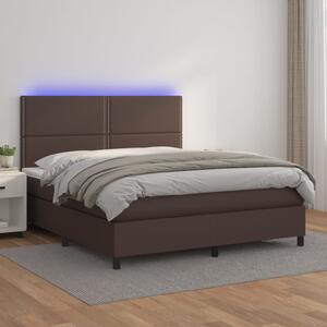 VidaXL Κρεβάτι Boxspring με Στρώμα & LED Καφέ 140x200 εκ. Συνθ. Δέρμα