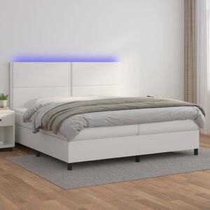 VidaXL Κρεβάτι Boxspring με Στρώμα & LED Λευκό 200x200 εκ. Συνθ. Δέρμα