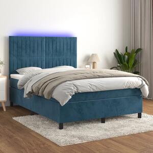 VidaXL Κρεβάτι Boxspring με Στρώμα & LED Σκ. Μπλε 140x190εκ. Βελούδινο