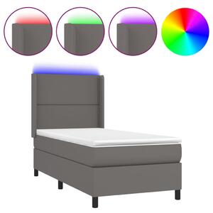 VidaXL Κρεβάτι Boxspring με Στρώμα & LED Γκρι 100x200 εκ. Συνθ. Δέρμα