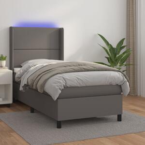 VidaXL Κρεβάτι Boxspring με Στρώμα & LED Γκρι 100x200 εκ. Συνθ. Δέρμα