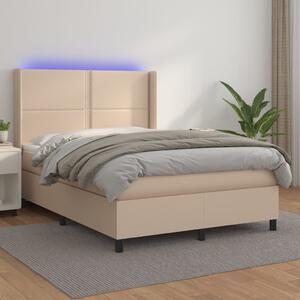 VidaXL Κρεβάτι Boxspring Στρώμα&LED Καπουτσίνο 140x200 εκ. Συνθ. Δέρμα