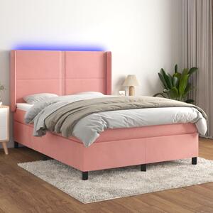 VidaXL Κρεβάτι Boxspring με Στρώμα & LED Ροζ 140x190 εκ. Βελούδινο