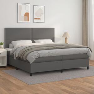 VidaXL Κρεβάτι Boxspring με Στρώμα Γκρι 200x200 εκ. Συνθετικό Δέρμα