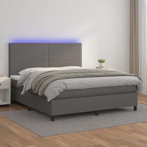 VidaXL Κρεβάτι Boxspring με Στρώμα & LED Γκρι 180x200 εκ. Συνθ. Δέρμα