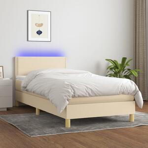 VidaXL Κρεβάτι Boxspring με Στρώμα & LED Κρεμ 90x190 εκ. Υφασμάτινο