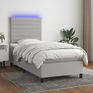 VidaXL Κρεβάτι Boxspring με Στρώμα & LED Αν.Γκρι 90x200 εκ. Υφασμάτινο