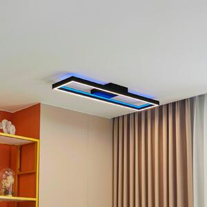 Lucande Smart LED φωτιστικό οροφής Tjado, 100 cm, μαύρο, RGBW, ρυθμιζόμενος, Μαύρο, Σαλόνι / τραπεζαρία, Μέταλλο, σύγχρονο
