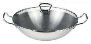 Τηγάνι Wok Με Γυάλινο Καπάκι Kumming 6823350010 Φ36cm Inox Fissler