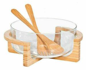 Σαλατιέρα Γυάλινη 24cm Με Βάση Bamboo Clear-Natural Marva