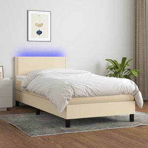 VidaXL Κρεβάτι Boxspring με Στρώμα & LED Κρεμ 90x200 εκ. Υφασμάτινο