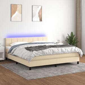 VidaXL Κρεβάτι Boxspring με Στρώμα & LED Κρεμ 160x200 εκ. Υφασμάτινο