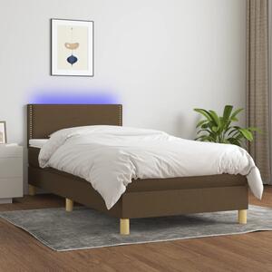 VidaXL Κρεβάτι Boxspring με Στρώμα & LED Σκ.Καφέ 90x200 εκ. Υφασμάτινο