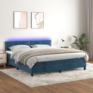 VidaXL Κρεβάτι Boxspring με Στρώμα & LED Σκ. Μπλε 160x200εκ. Βελούδινο