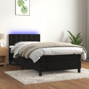 VidaXL Κρεβάτι Boxspring με Στρώμα & LED Μαύρο 80x200 εκ. Βελούδινο