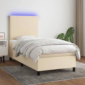 VidaXL Κρεβάτι Boxspring με Στρώμα & LED Κρεμ 100x200 εκ. Υφασμάτινο