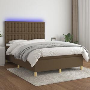 VidaXL Κρεβάτι Boxspring με Στρώμα & LED Σκ.Καφέ 140x190εκ. Υφασμάτινο