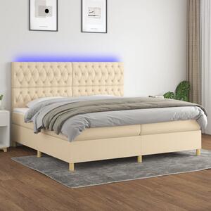 VidaXL Κρεβάτι Boxspring με Στρώμα & LED Κρεμ 200x200 εκ. Υφασμάτινο