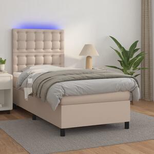 VidaXL Κρεβάτι Boxspring Στρώμα&LED Καπουτσίνο 80x200 εκ. Συνθ. Δέρμα