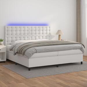 VidaXL Κρεβάτι Boxspring με Στρώμα & LED Λευκό 200x200 εκ. Συνθ. Δέρμα