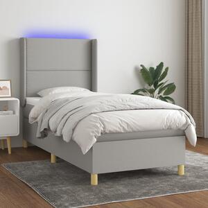 VidaXL Κρεβάτι Boxspring με Στρώμα & LED Αν.Γκρι 90x200 εκ. Υφασμάτινο