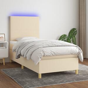 VidaXL Κρεβάτι Boxspring με Στρώμα & LED Κρεμ 90x190 εκ. Υφασμάτινο