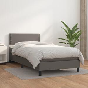 VidaXL Κρεβάτι Boxspring με Στρώμα Γκρι 90x200 εκ. από Συνθετικό Δέρμα