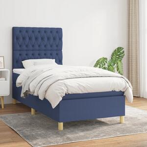 VidaXL Κρεβάτι Boxspring με Στρώμα Μπλε 90x200 εκ.Υφασμάτινο