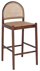 Σκαμπό Μπαρ HM9408.04 43,5x50x98cm Από Οξιά Rattan Αψίδα Πλάτη Walnut-Beige