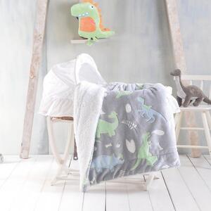 Κουβέρτα Βρεφική Flannel Fleece Με Sherpa Dinoland Grey Ρυθμός