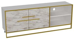 Έπιπλο Τηλεόρασης Polka 875ZNA3059 160x38,5x56,6cm Marble Effect White-Gold