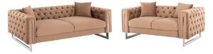 Σαλόνι (Σετ 2Τμχ) Mobar Τ.Chesterfield HM11936.03 Πόδια Μεταλλικά & Βελούδο Beige