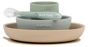 Σετ Φαγητού 4τμχ Nattou Silicon Πράσινο-Μπεζ