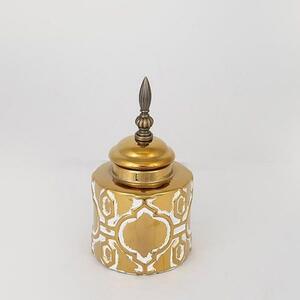 Βάζο Κεραμικό Με Καπάκι 752-20078 13x13x24cm White-Gold Estheti Home