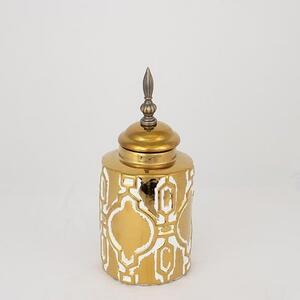 Βάζο Κεραμικό Με Καπάκι 752-20077 12.5x12.5x28cm White-Gold Estheti Home