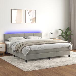 VidaXL Κρεβάτι Boxspring με Στρώμα & LED Αν.Γκρι 160x200 εκ. Βελούδινο