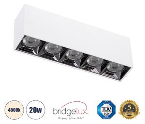 LUMINAR SUPERIOR 60330 Επιφανειακό LED Spot Downlight TrimLess 20W 2800lm 36° AC 220-240V IP20 Μ19.5 x Π4.2 x Υ6.6cm - Λευκό με Κάτοπτρο Χρωμίου - Φυσικό Λευκό 4500K - Bridgelux High Lumen Chip Gen2 - TÜV Certified Driver - 5 Years Warranty