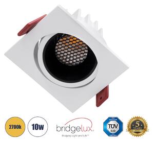 LEO-SQ 60289 Χωνευτό LED Spot Downlight TrimLess Μ8.5xΠ8.5cm 10W 1250lm 38° AC 220-240V IP20 Μ8.5 x Π8.5 x Υ6.6cm - Τετράγωνο - Κινούμενο - Λευκό με Μαύρο Κάτοπτρο & Anti-Glare HoneyComb - Θερμό Λευκό 2700K - Bridgelux COB - 5 Years Warranty